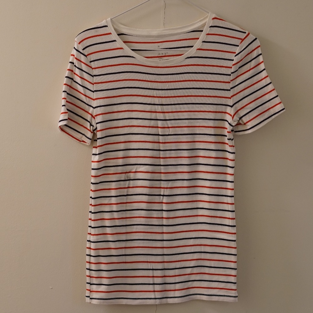 Red Blue White Stripped Cotton T Shirt